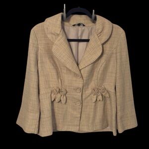 Zinc Woman’s Plaid Cropped Lined Rosette Golden Yellow Blazer Sz XL